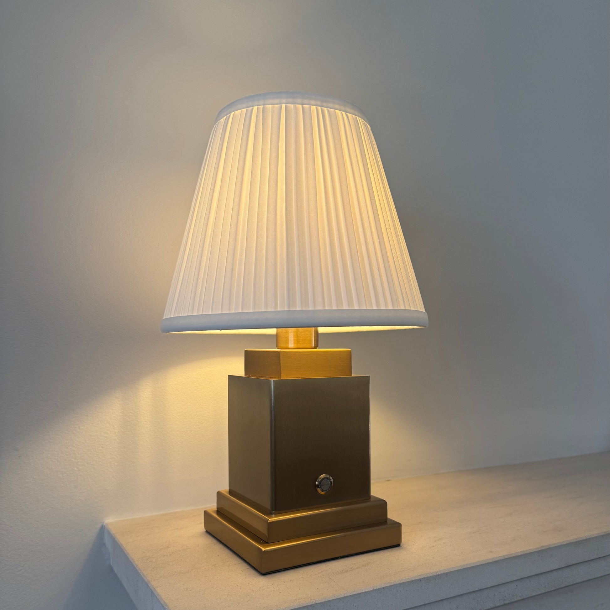 Beaumont rechargeable lamp styled with pleated shade