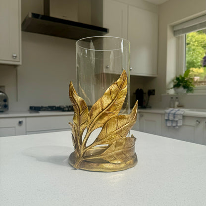 Gold leaf glass hurricane candle holder 26cm – Woollaston White
