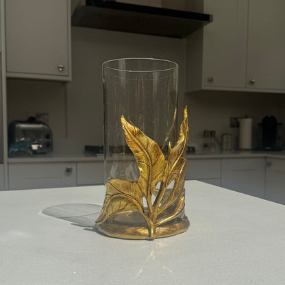 Decorative gold leaf glass candle holder for table styling