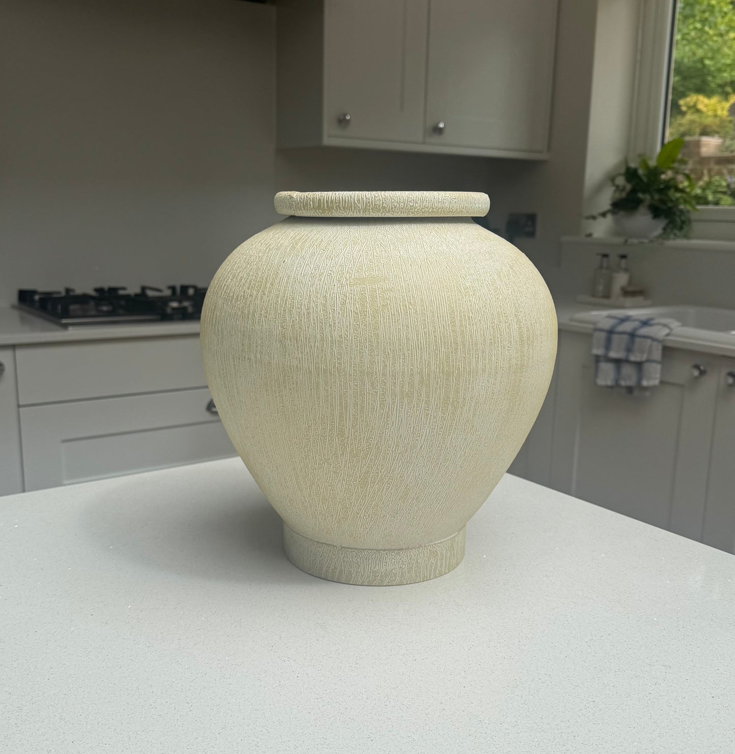 Stone Effect Metal Vase in Brushed Cream 30cm