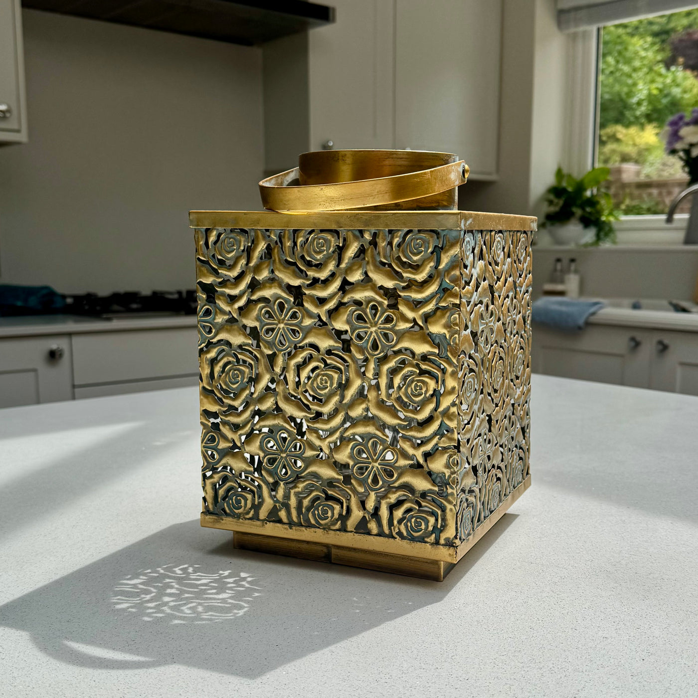 Antique Gold Square Metal Lantern 27cm