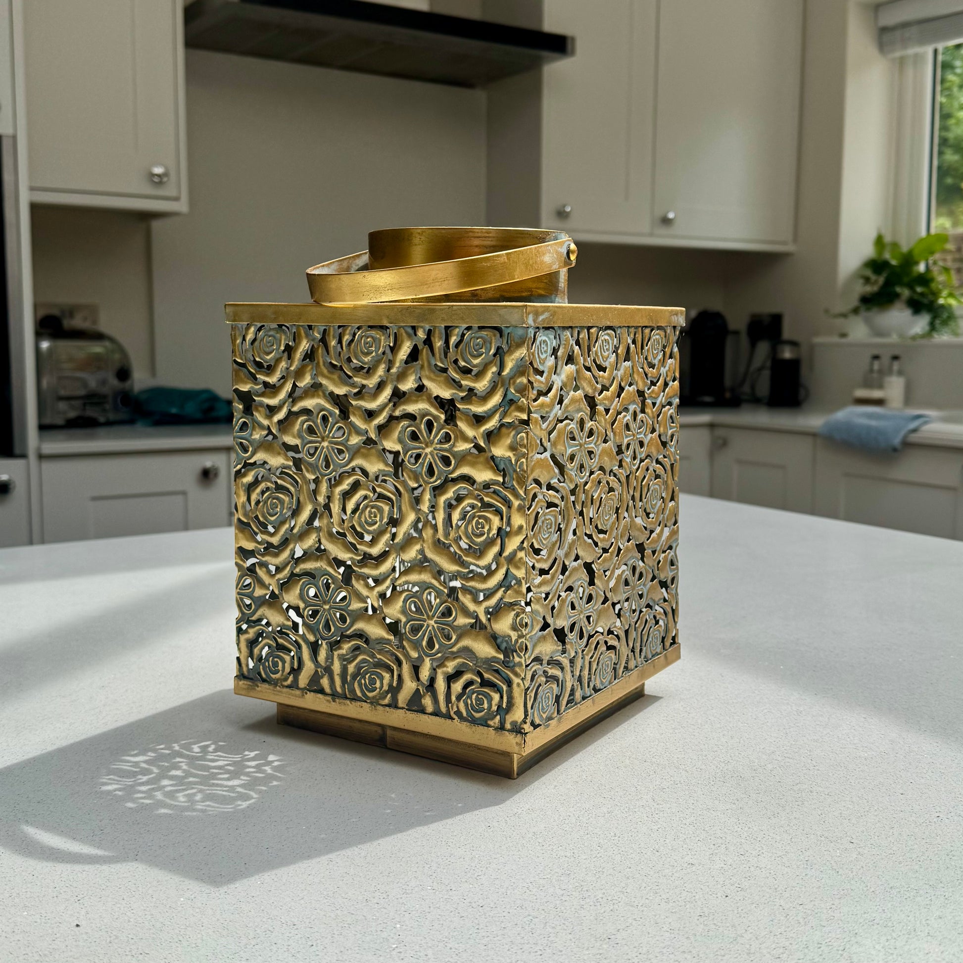 Antique Gold Square Metal Lantern 27cm