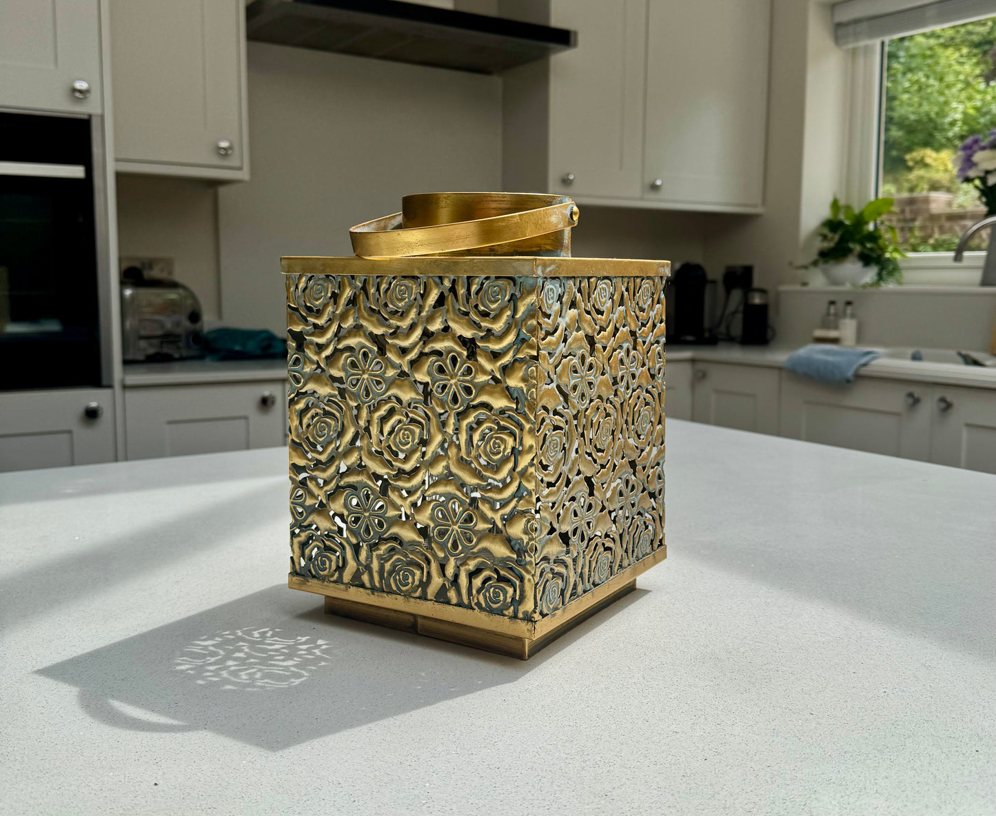 Antique Gold Square Metal Lantern 27cm