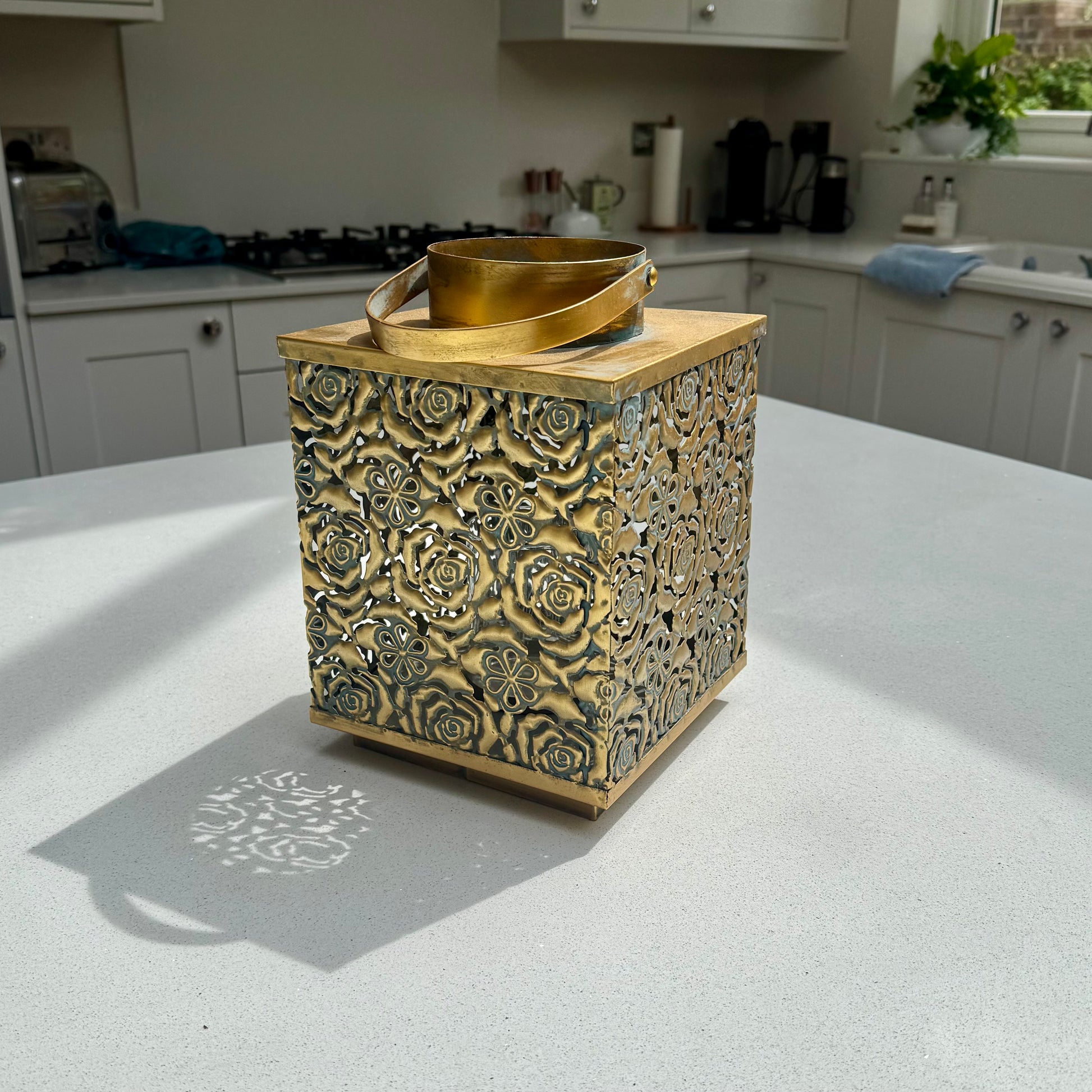 Antique Gold Square Metal Lantern 27cm