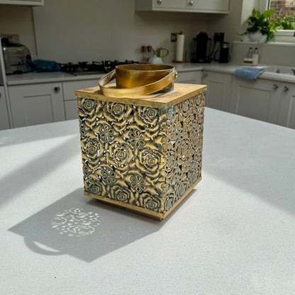 Antique Gold Square Metal Lantern 27cm