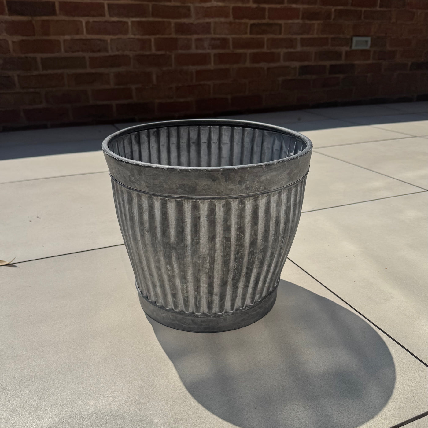Zinc Ribbed Metal Planter 31cm