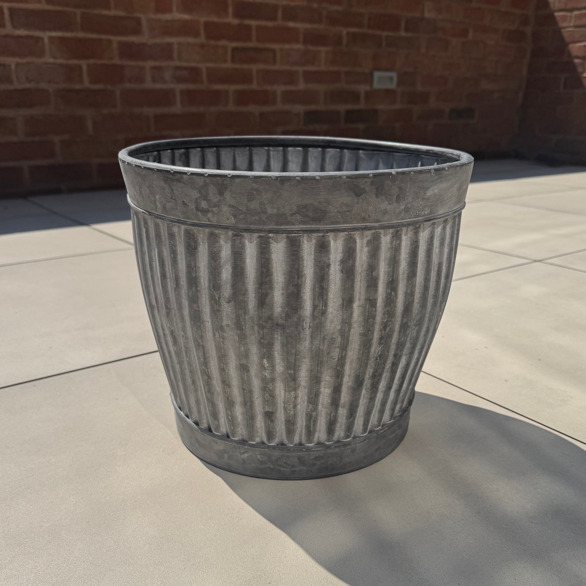 Zinc Ribbed Metal Planter 31cm