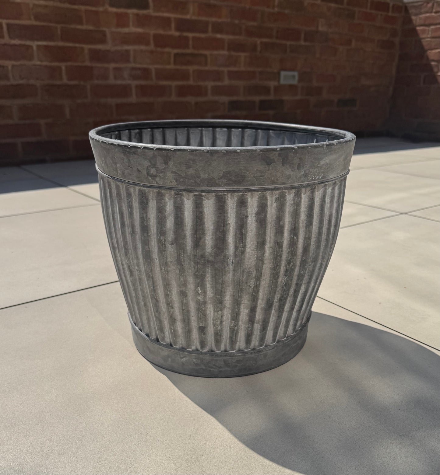 Zinc Ribbed Metal Planter 31cm
