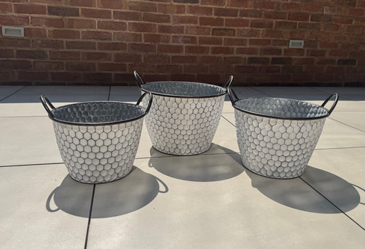 Vintage Honeycomb Galvanised Metal Planters
