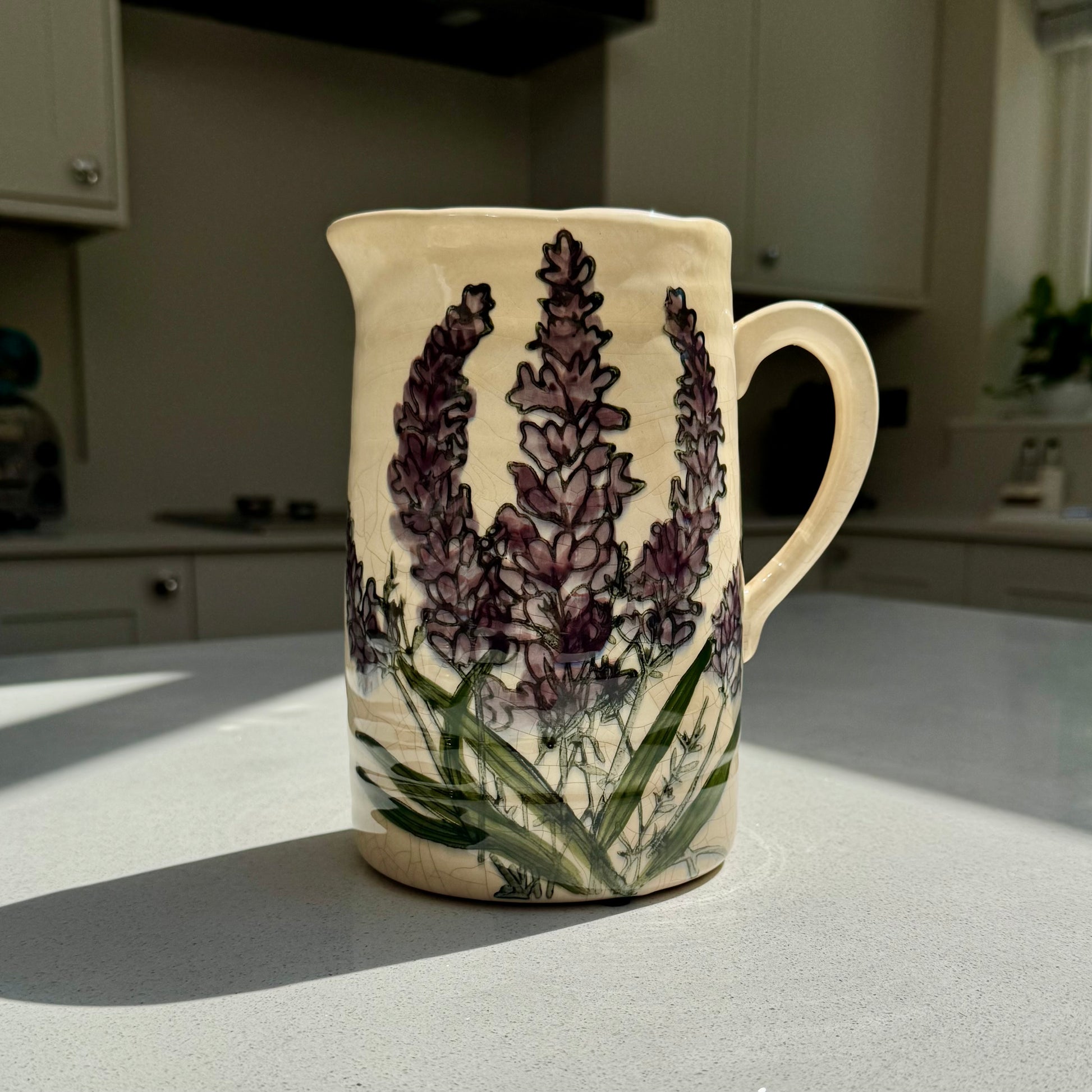 Handmade Lavender Ceramic Crackled Jug Vase 20cm