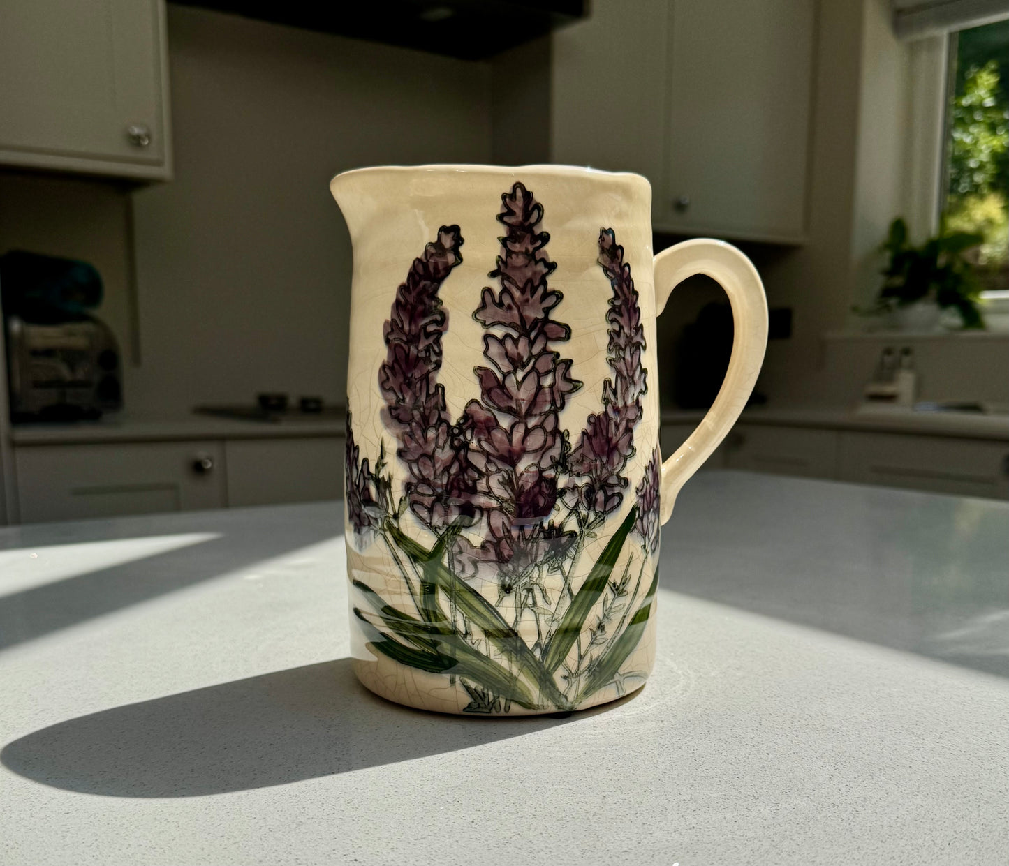 Handmade Lavender Ceramic Crackled Jug Vase 20cm