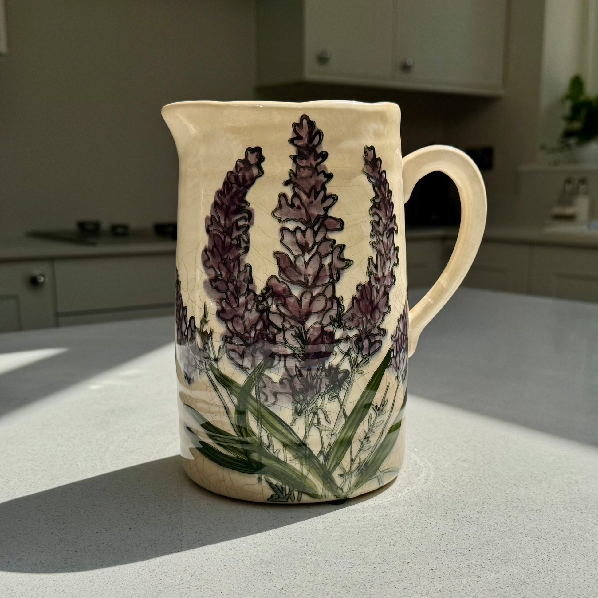 Handmade Lavender Ceramic Crackled Jug Vase 20cm