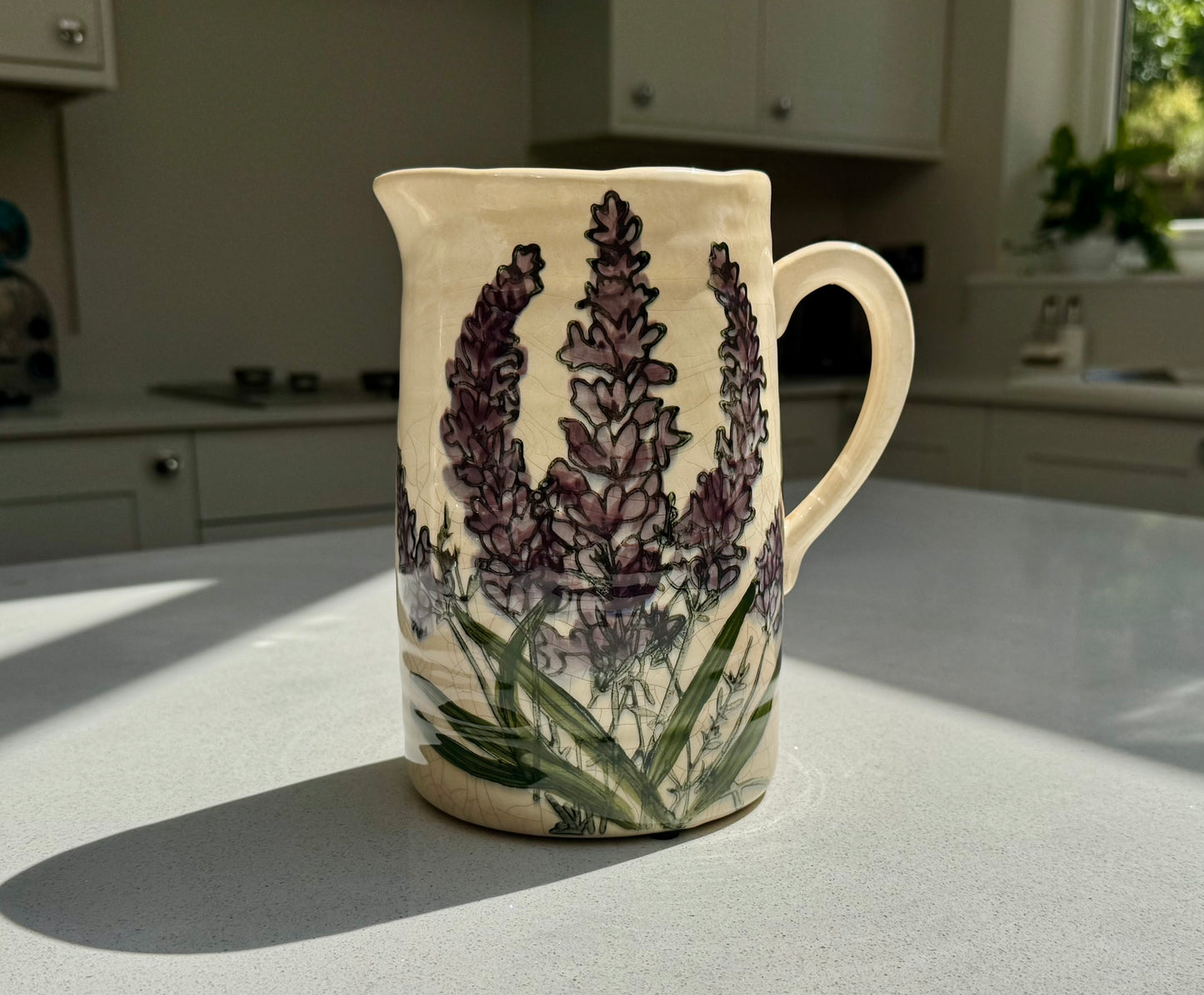Handmade Lavender Ceramic Crackled Jug Vase 20cm