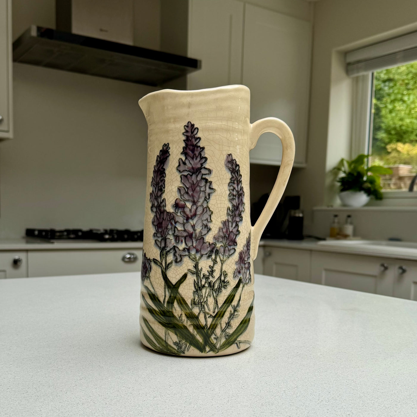 Handmade Lavender Ceramic Crackled Jug Vase 27.5cm