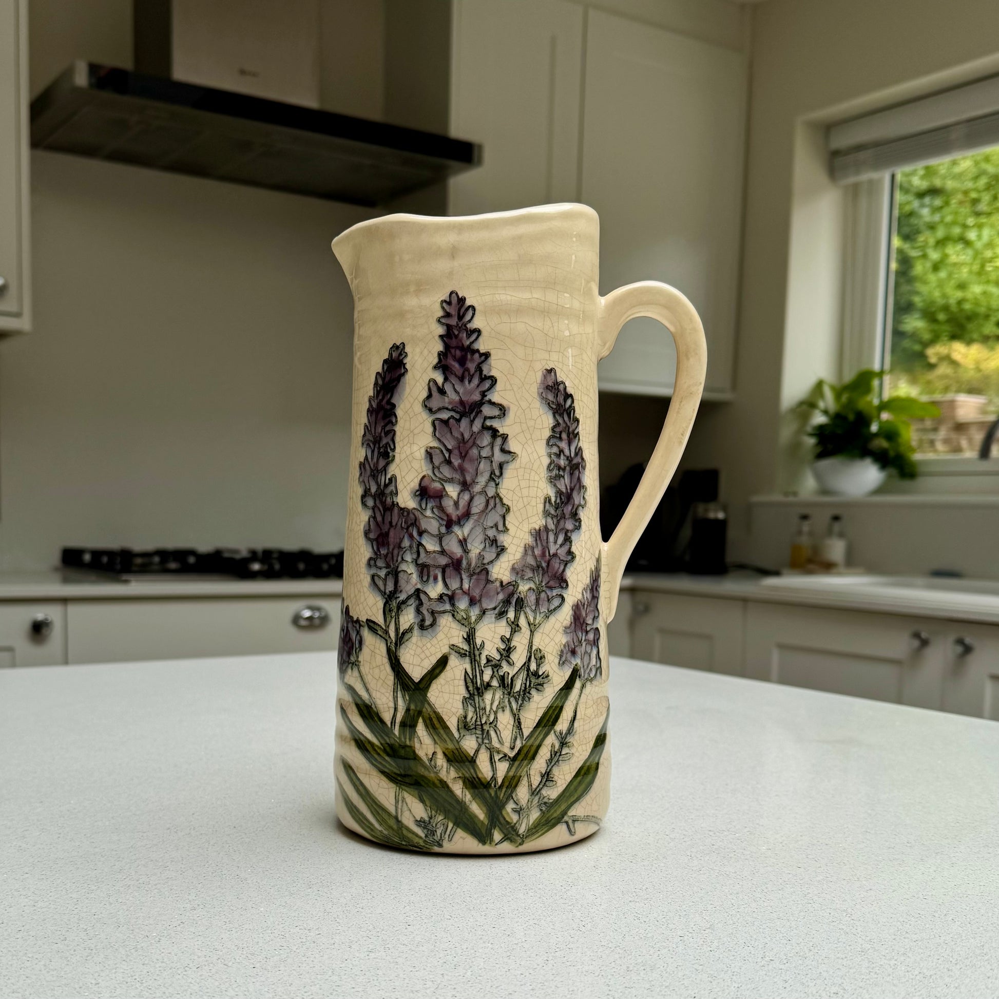 Handmade Lavender Ceramic Crackled Jug Vase 27.5cm