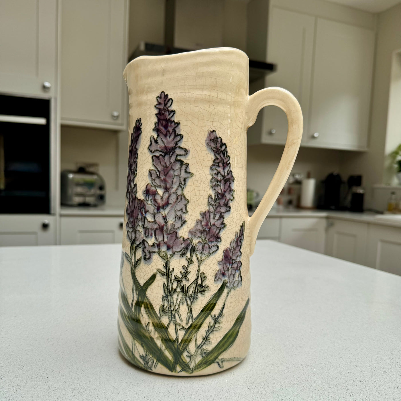 Handmade Lavender Ceramic Crackled Jug Vase 27.5cm