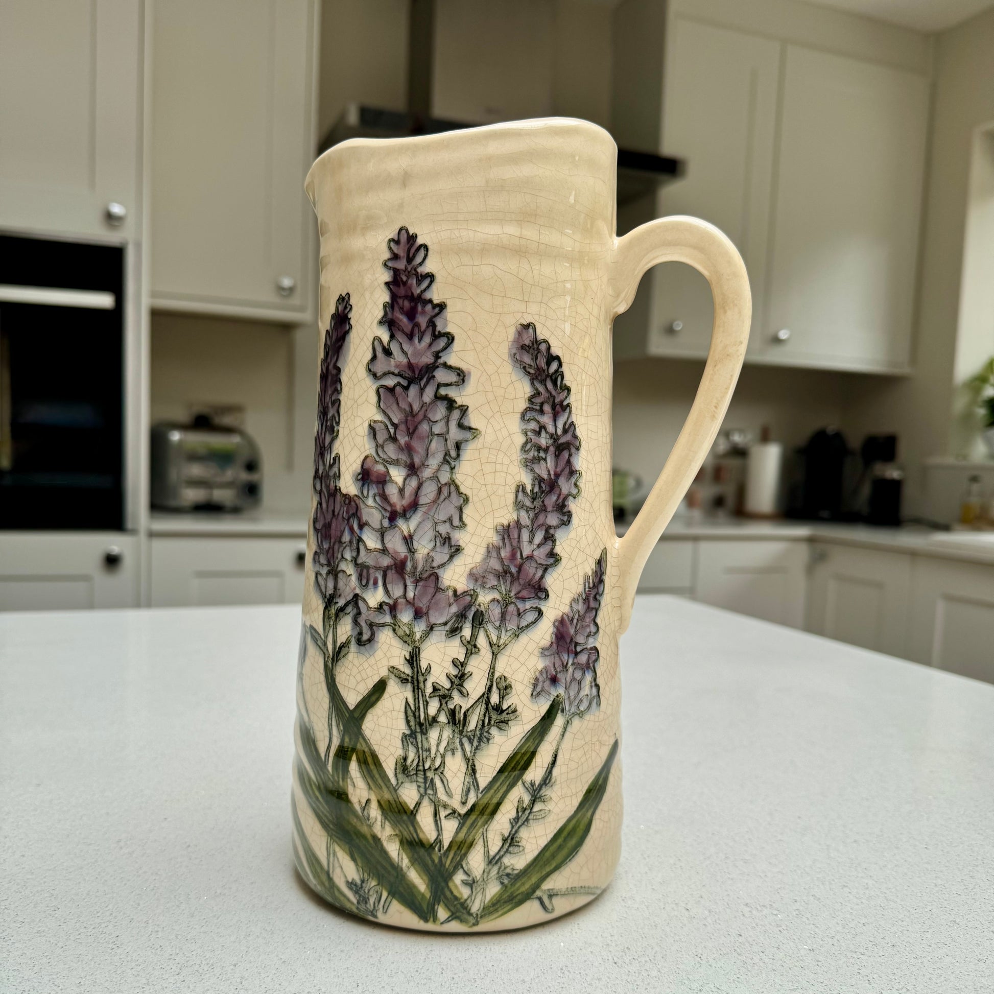 Handmade Lavender Ceramic Crackled Jug Vase 27.5cm