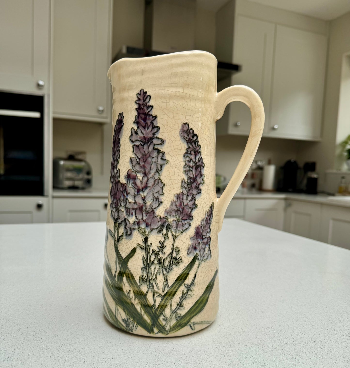 Handmade Lavender Ceramic Crackled Jug Vase 27.5cm