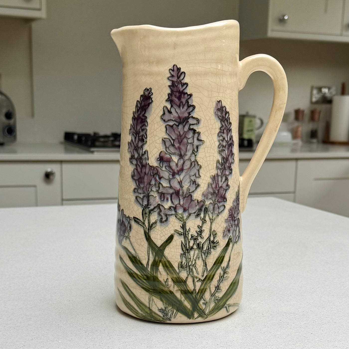 Handmade Lavender Ceramic Crackled Jug Vase 27.5cm