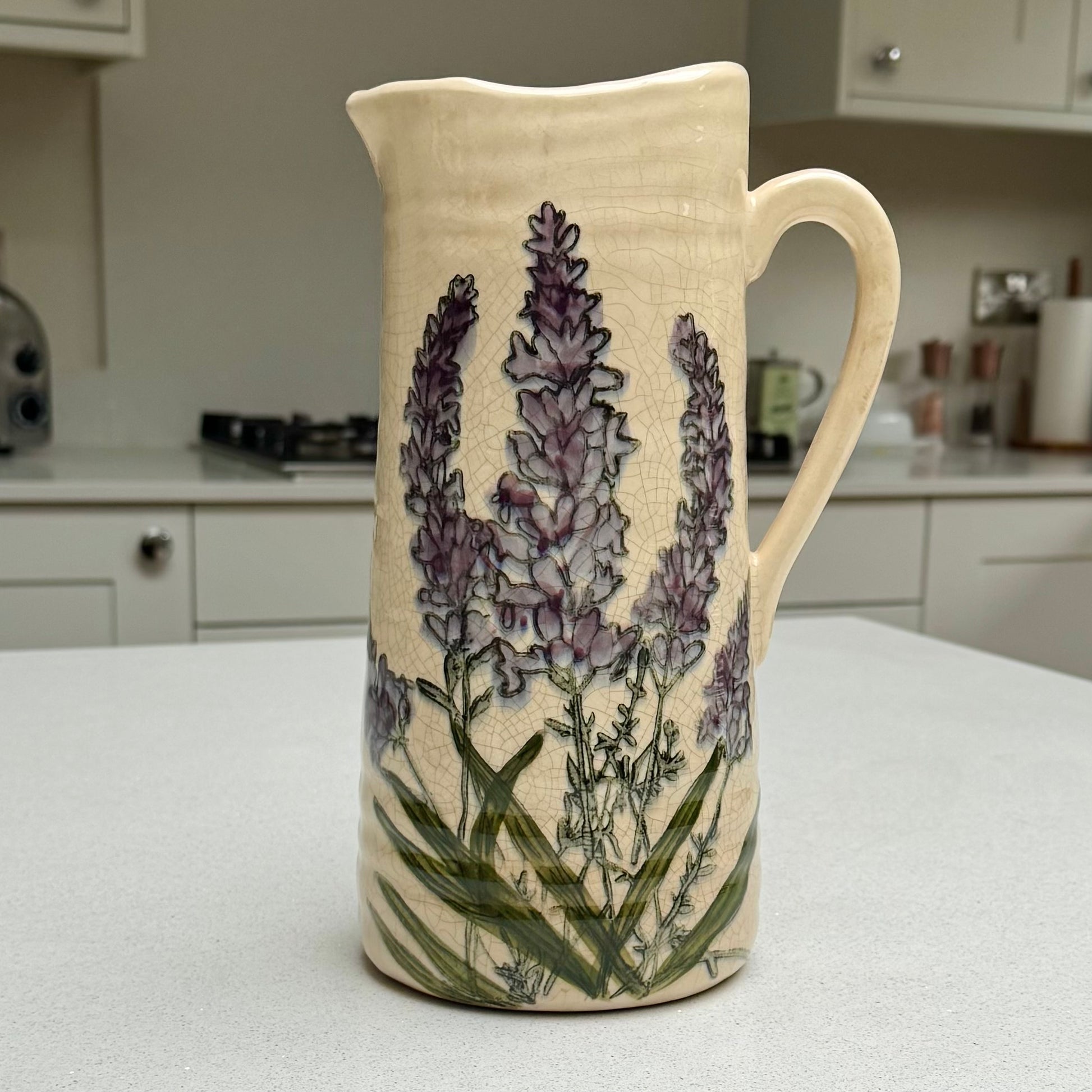 Handmade Lavender Ceramic Crackled Jug Vase 27.5cm