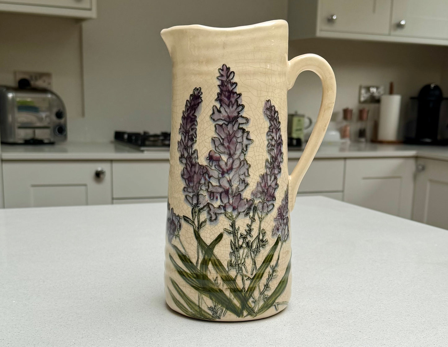 Handmade Lavender Ceramic Crackled Jug Vase 27.5cm