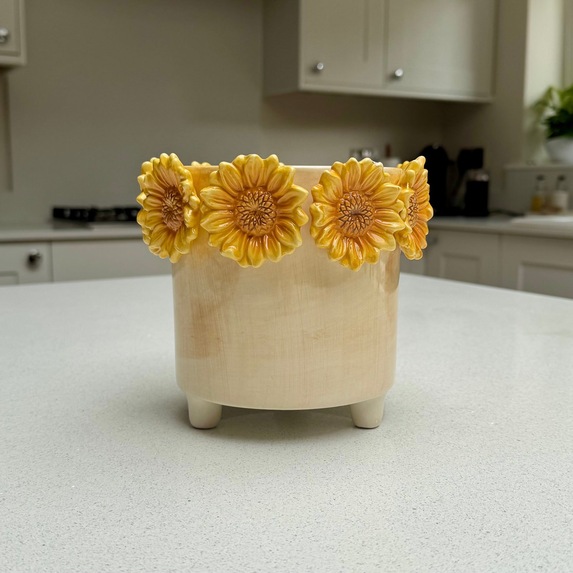 Handmade Textured Sunflower Ceramic Pot 13cm