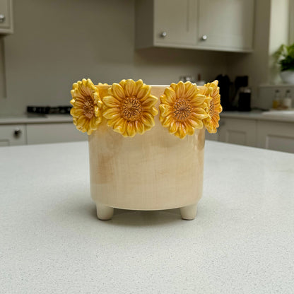 Handmade Textured Sunflower Ceramic Pot 13cm
