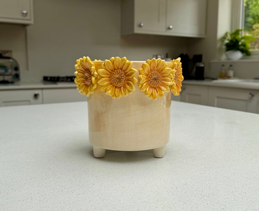 Handmade Textured Sunflower Ceramic Pot 13cm