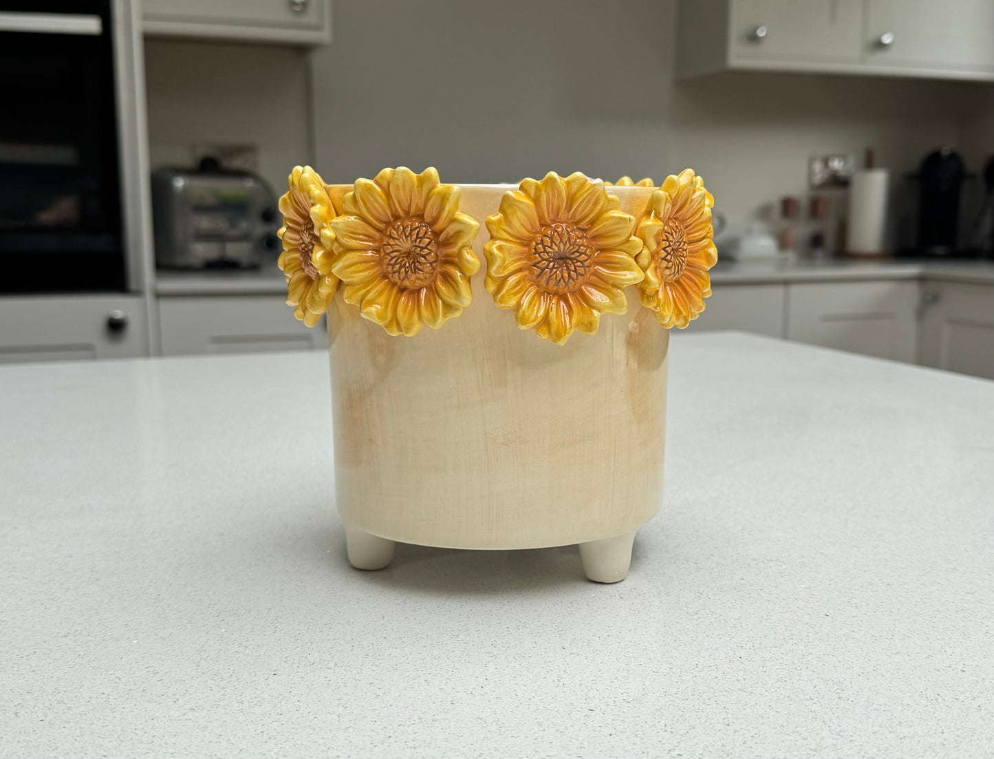 Handmade Textured Sunflower Ceramic Pot 13cm