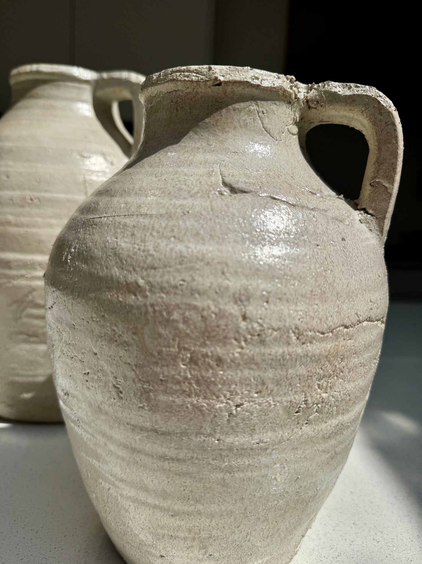 Medium Ellie Teracotta Jug Vase in Pale Ivory 23cm