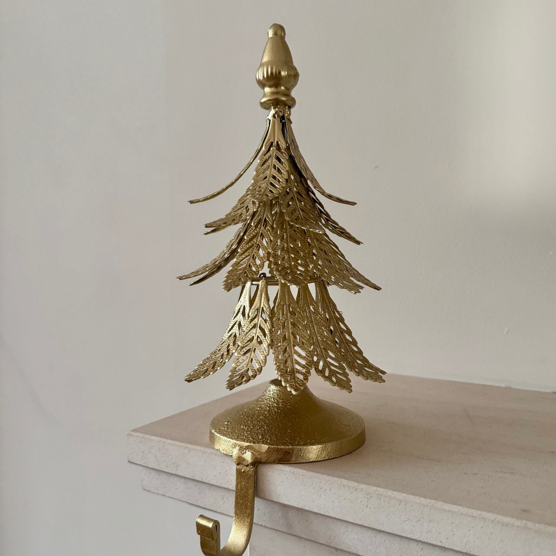 Gilded Gold Metal Christmas Tree Stocking Hanger 23cm