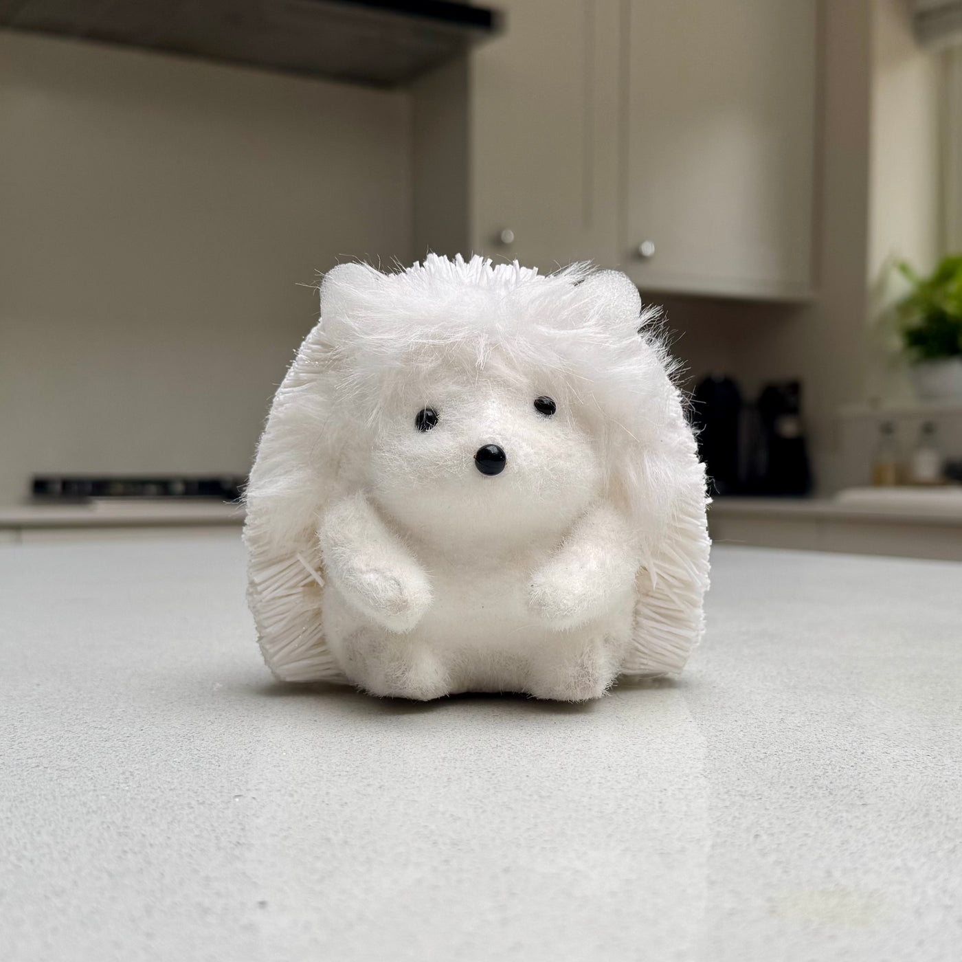 White Faux Fur Hedgehog Ornament 14cm