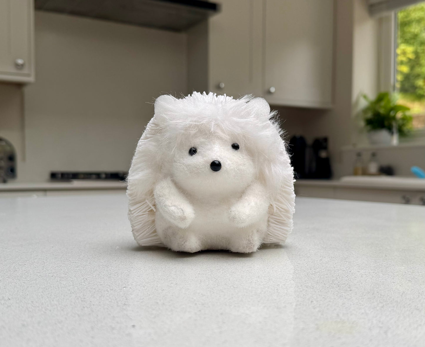 White Faux Fur Hedgehog Ornament 14cm