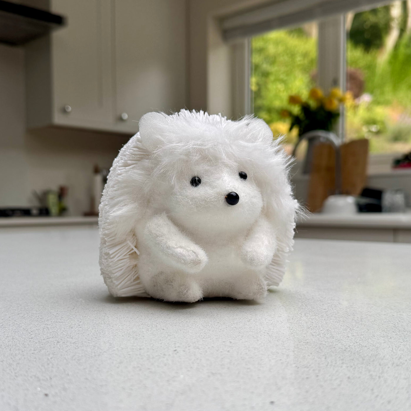 White Faux Fur Hedgehog Ornament 14cm