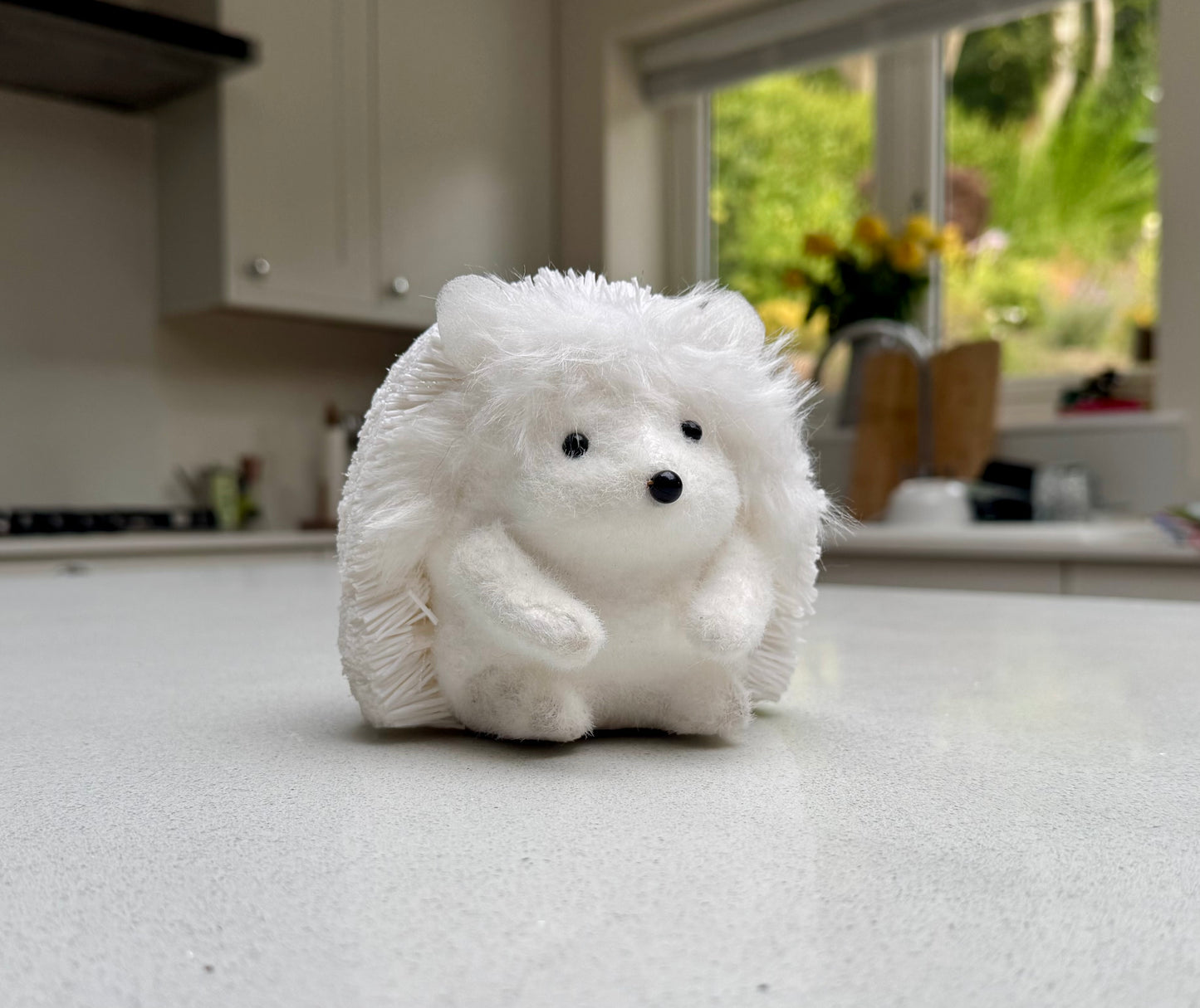 White Faux Fur Hedgehog Ornament 14cm