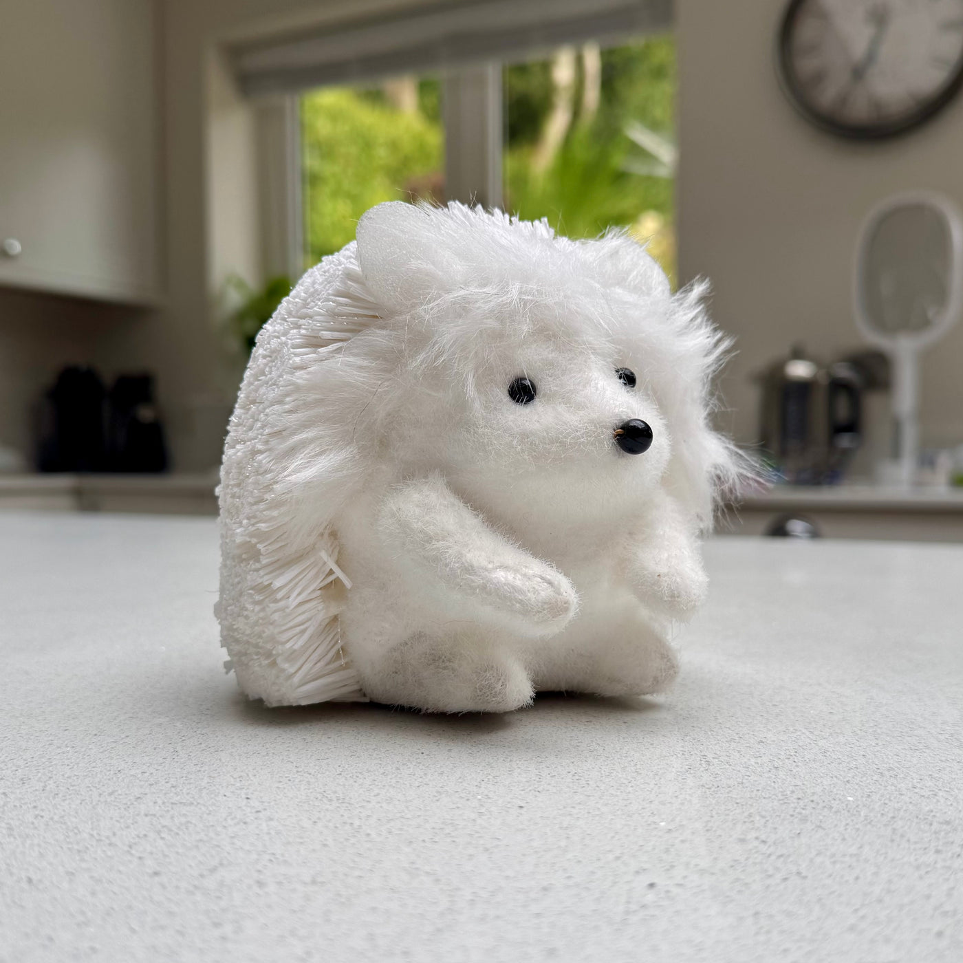 White Faux Fur Hedgehog Ornament 14cm