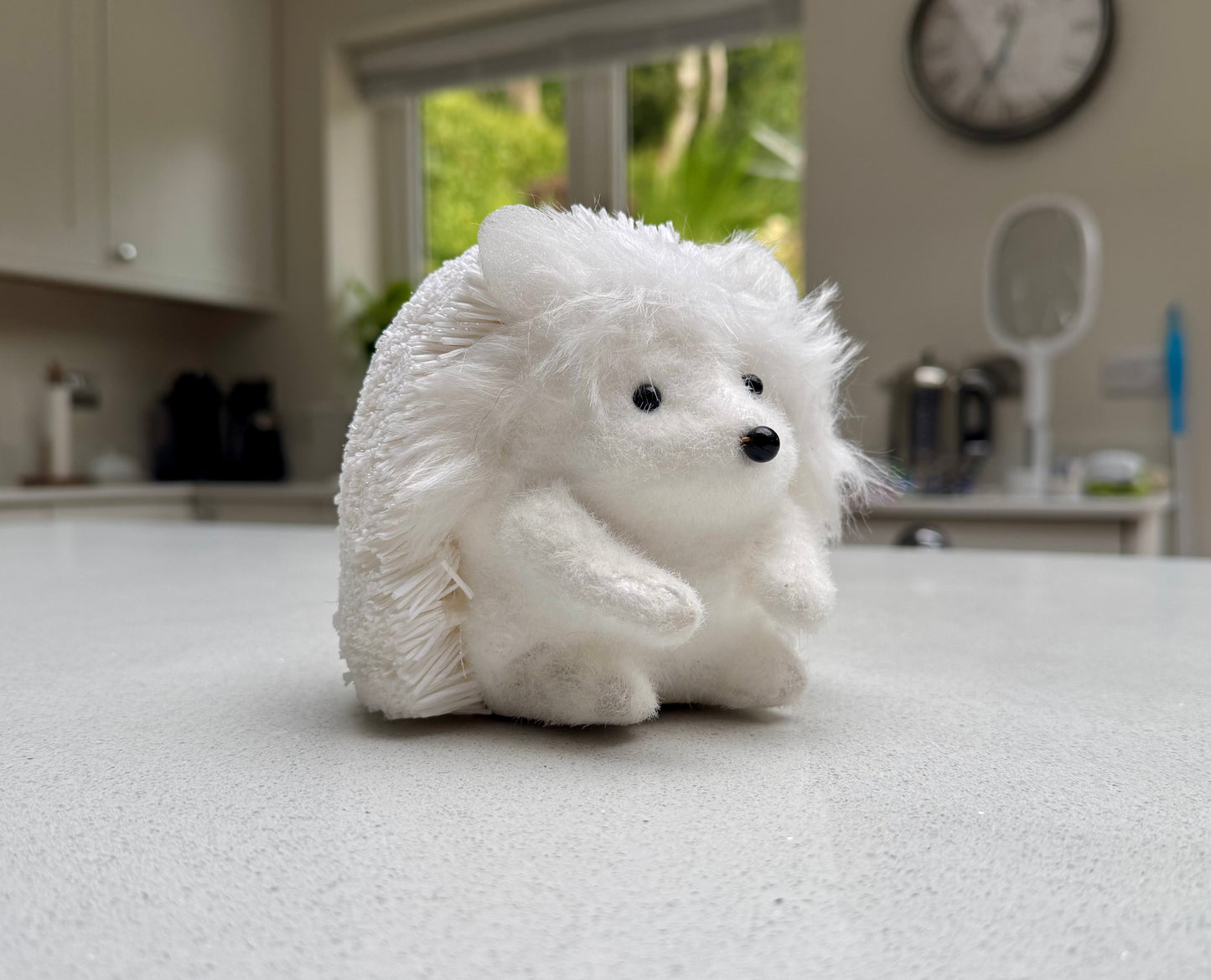 White Faux Fur Hedgehog Ornament 14cm