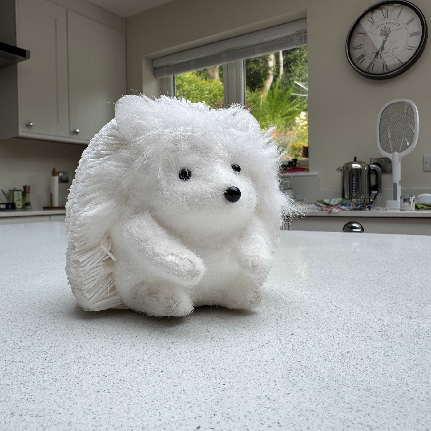 White Faux Fur Hedgehog Ornament 14cm