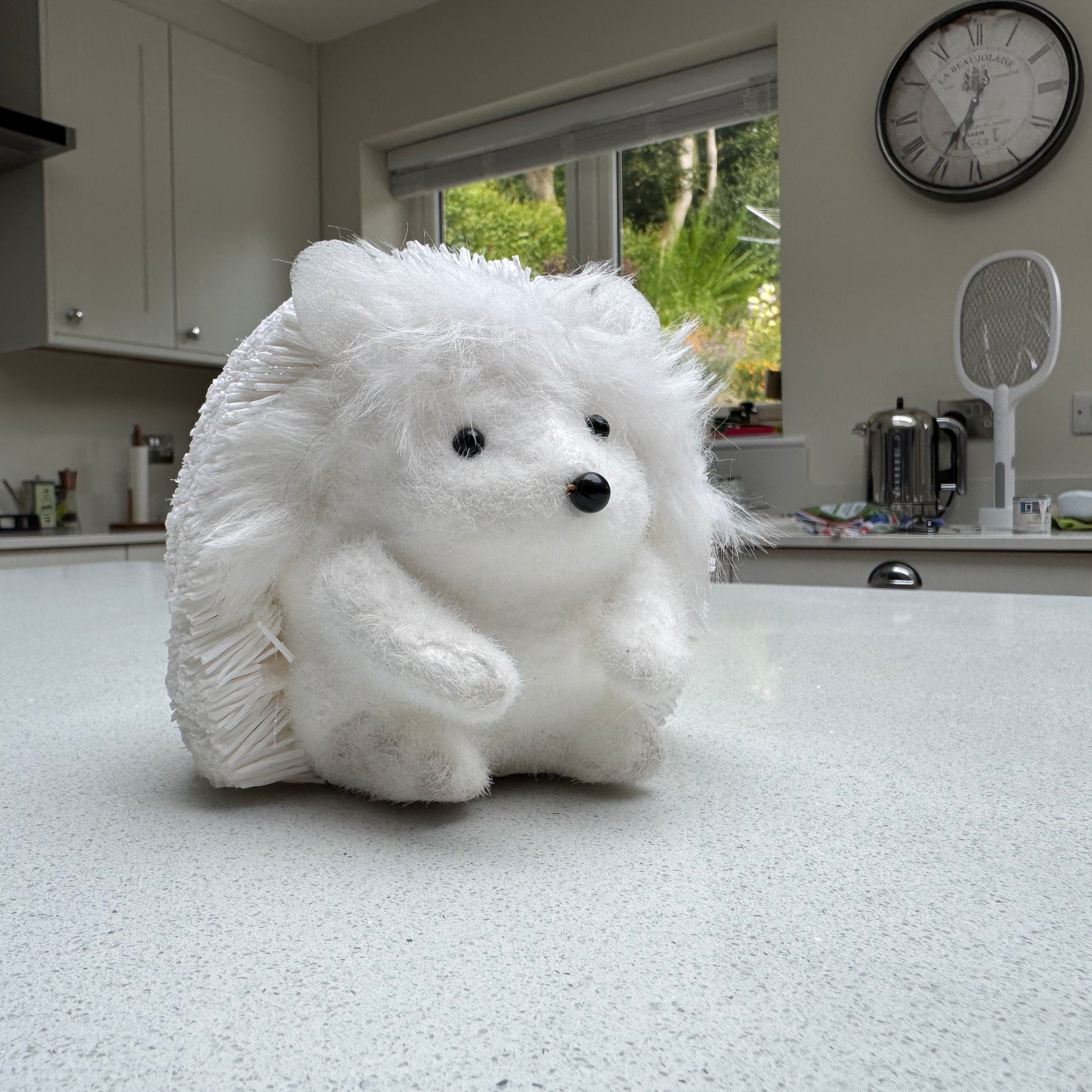 White Faux Fur Hedgehog Ornament 14cm