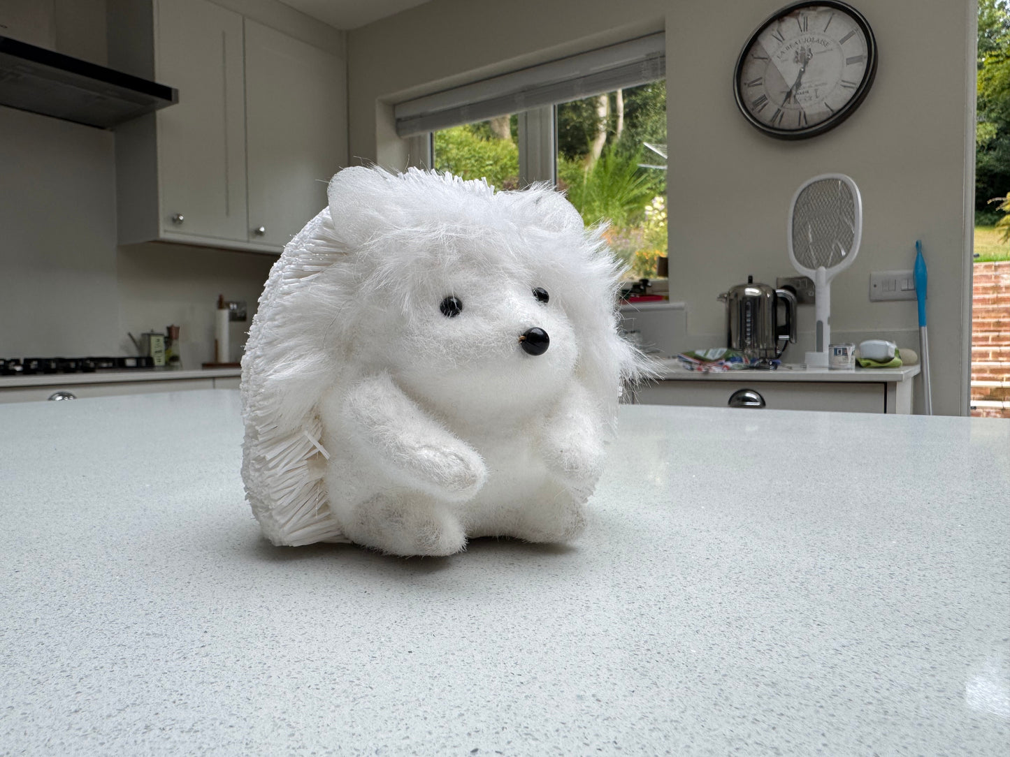 White Faux Fur Hedgehog Ornament 14cm