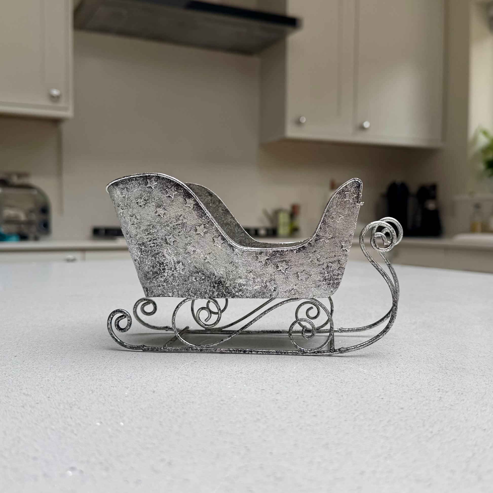 Starlight Antique Silver Metal Christmas Sleigh 17.5cm