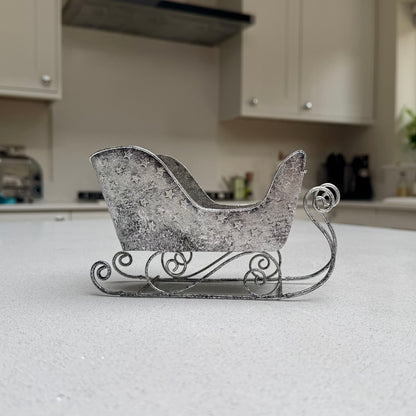 Starlight Antique Silver Metal Christmas Sleigh 17.5cm