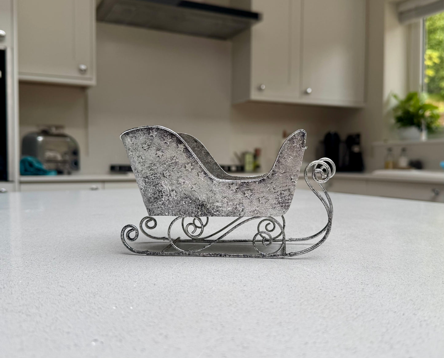 Starlight Antique Silver Metal Christmas Sleigh 17.5cm