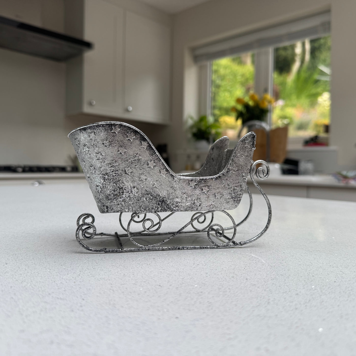 Starlight Antique Silver Metal Christmas Sleigh 17.5cm