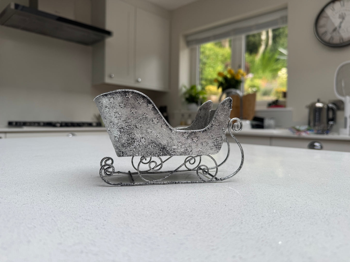Starlight Antique Silver Metal Christmas Sleigh 17.5cm