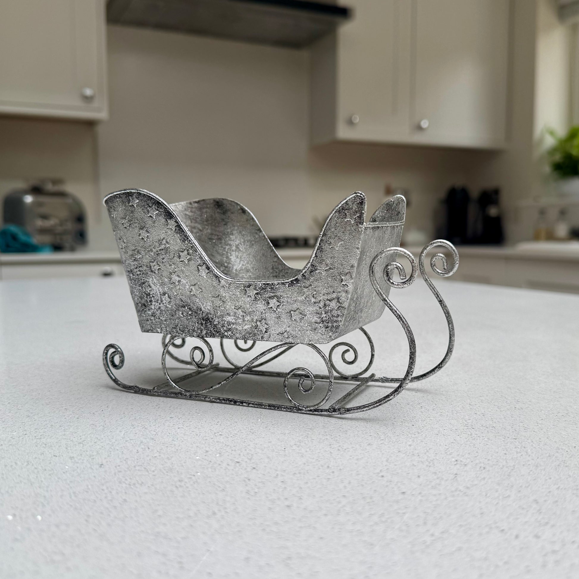 Starlight Antique Silver Metal Christmas Sleigh 17.5cm