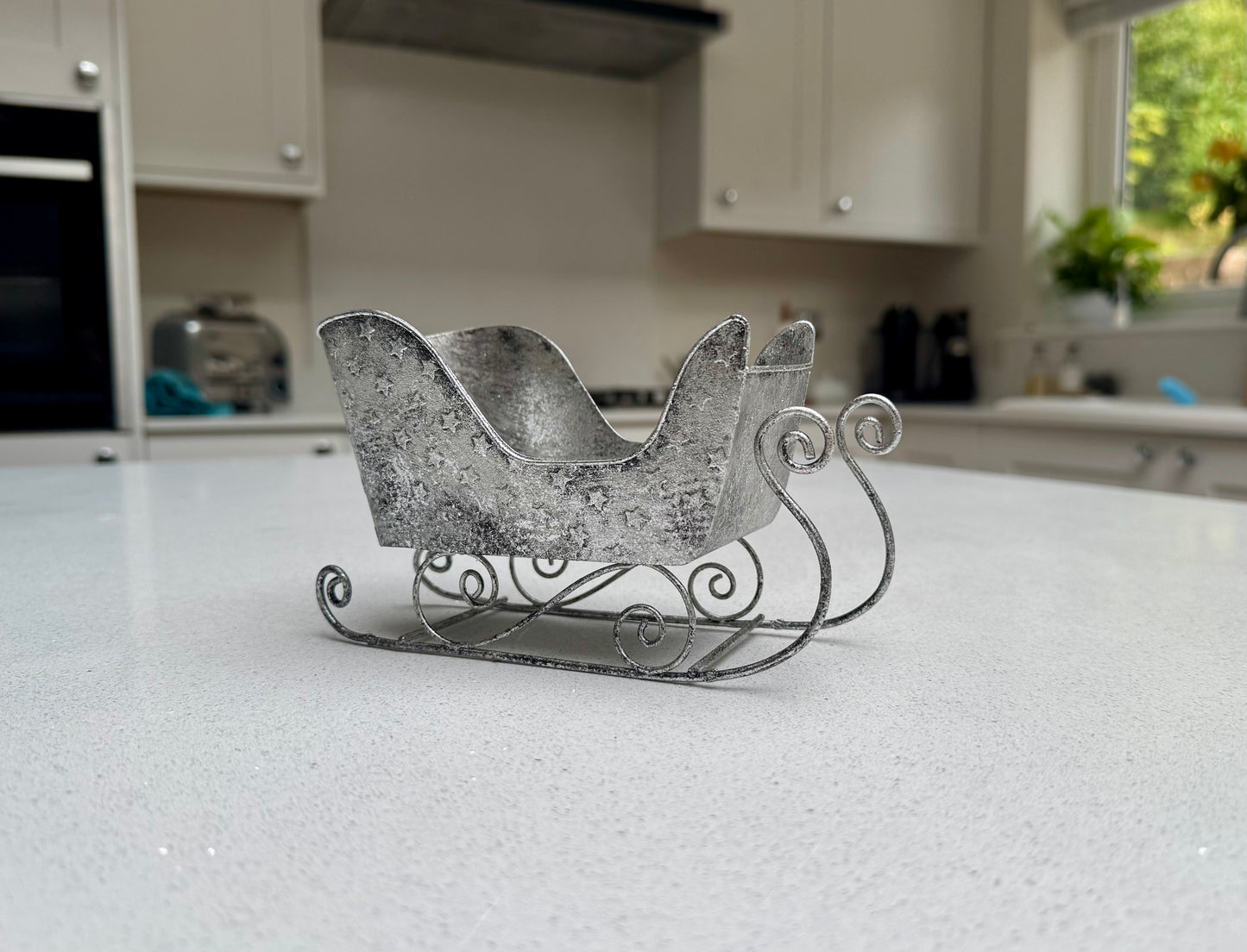 Starlight Antique Silver Metal Christmas Sleigh 17.5cm