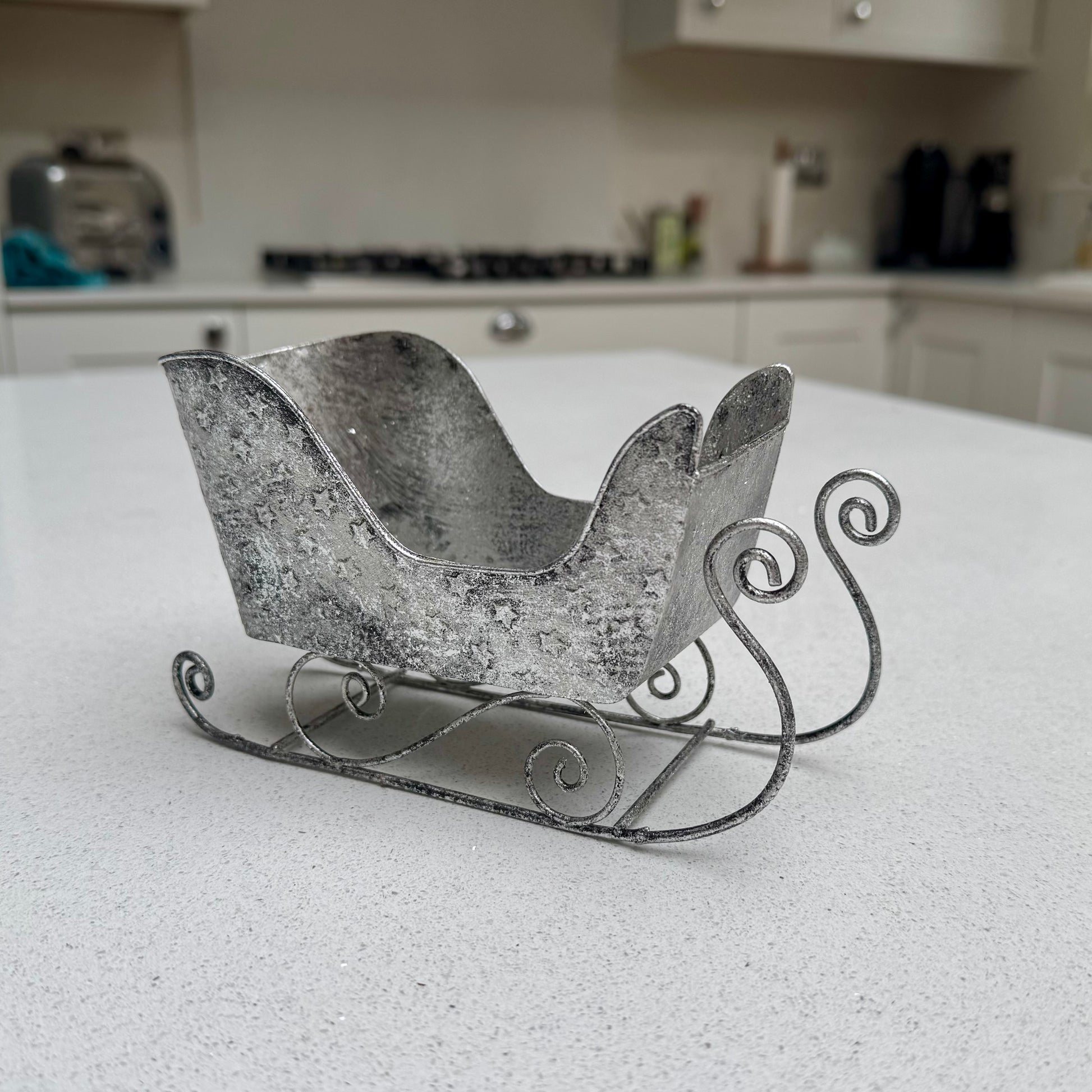 Starlight Antique Silver Metal Christmas Sleigh 17.5cm