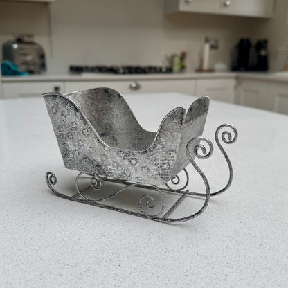 Starlight Antique Silver Metal Christmas Sleigh 17.5cm
