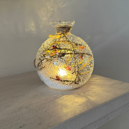10cm light-up Christmas glass bauble with warm glow